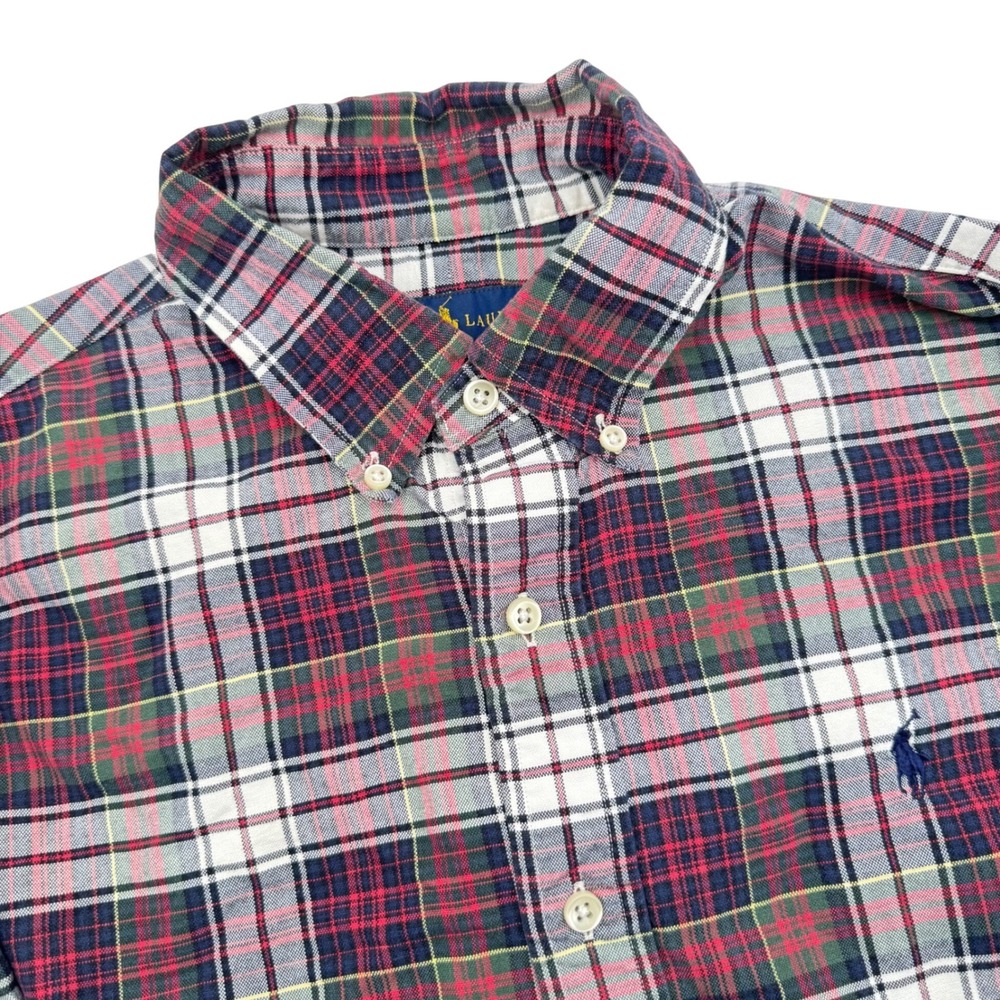 Polo Ralph Lauren Men's Medium Holiday‎ Green Red Long Plaid Button Down Shirt